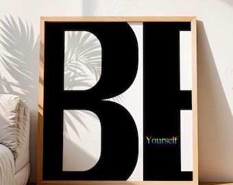 Subtle pride wall art | Be yourself | 2 PRINTABLES | Inclusive pride flag | Pride home decor | LGBTQ gift | Pride print | Digital download