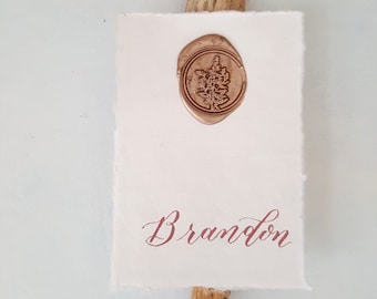 Wax Seal Calligraphy Place Cards on Handmade Paper