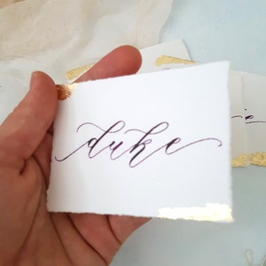 Handmade Paper Place Cards with Custom Calligraphy and Gold Leafing, Handwritten Calligraphy, Modern Calligraphy, Escort Cards image 2