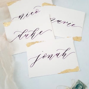 Handmade Paper Place Cards with Custom Calligraphy and Gold Leafing, Handwritten Calligraphy, Modern Calligraphy, Escort Cards image 4