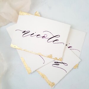 Handmade Paper Place Cards with Custom Calligraphy and Gold Leafing, Handwritten Calligraphy, Modern Calligraphy, Escort Cards image 6