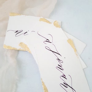 Handmade Paper Place Cards with Custom Calligraphy and Gold Leafing, Handwritten Calligraphy, Modern Calligraphy, Escort Cards image 3