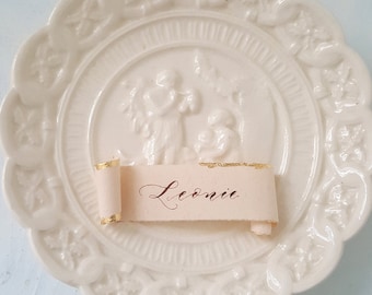 Custom Calligraphy Wedding Placecards with Gold Leaf