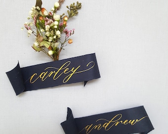 Custom Calligraphy Scroll Place Cards, Handmade Paper Escort Cards