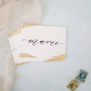 Handmade Paper Place Cards with Custom Calligraphy and Gold Leafing, Handwritten Calligraphy, Modern Calligraphy, Escort Cards image 5