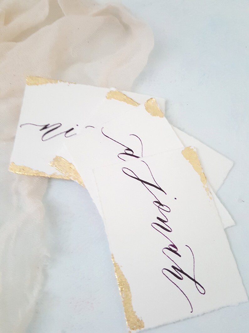 Handmade Paper Place Cards with Custom Calligraphy and Gold Leafing, Handwritten Calligraphy, Modern Calligraphy, Escort Cards image 8