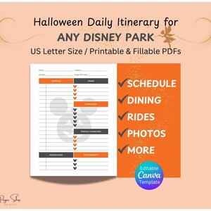 Disney Halloween Daily Itinerary, Travel Essential, Easy Schedule, Simple Plan, Organized Notes, Fall Checklist, Best Day List, Printable