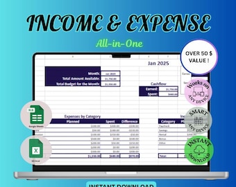 Personal Finance Spreadsheet, Income & Expense Tracker (Digital Download)