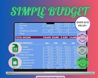 Monthly Budget Spreadsheet, Google Sheets Monthly Budget Planner, Debt Snowball Spreadsheet Template, Personal Finance, Financial Planner