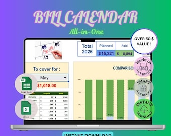 Bill Tracker Spreadsheet, Google Sheets Bill Calendar, Monthly Bill Planner, Bill Payment Dashboard, Personal Finance, Financial Planner