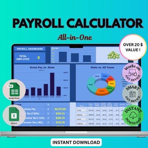 Payroll Tracker | Summary Report | Google Sheets PayCheck Tracker | Monthly Pay Calculator Paystub Payroll Management Calculator