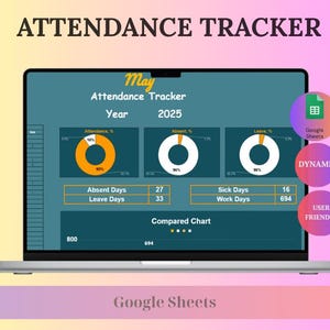 Employee Attendance Tracker & Dashboard, Google Sheets Template, Employee Schedule Spreadsheet, Employee Schedule, Leave, Absence