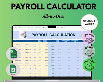 Modello di foglio di calcolo, modelli di Excel, strumento di monitoraggio delle paghe, calcolatrice per la gestione delle paghe