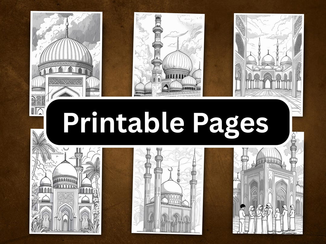 Mosque Colorful Printable 60 Mosque Coloring Pages for All Ages Printable Islamic Art Sheets ...