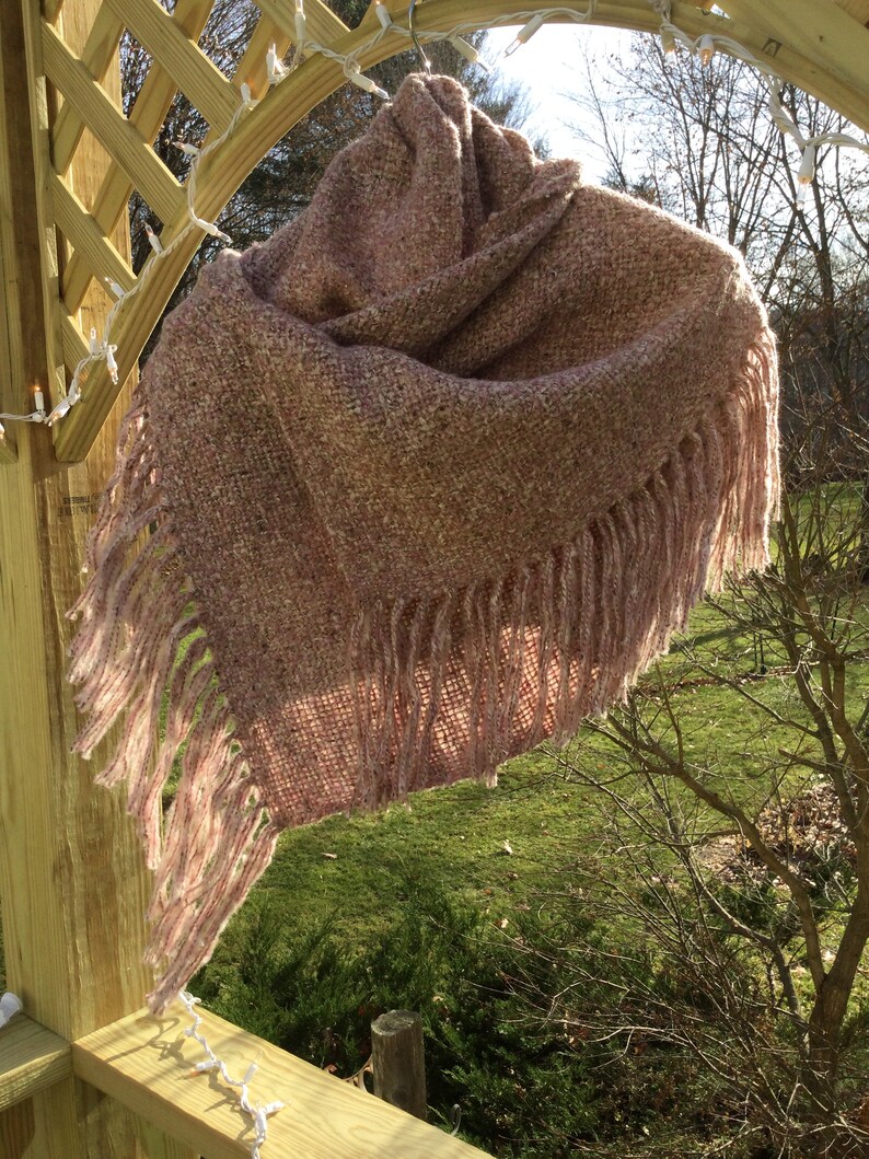 Brushed cotton warm blushpink and brown handwoven shawl petite 3 season one one of a kind image 1