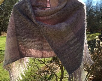 Lavender shawl acrylic nylon handwoven womens scarf teens tweens plaid