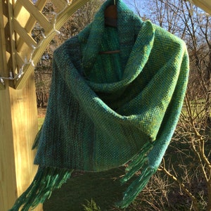 Turquoise green wool handwoven womens shawl one of a kind large shawl 3 season