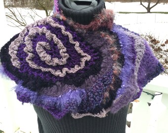 Purple freeform crochet one of a kind shawl scarf