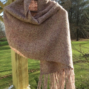 Brushed cotton warm blushpink and brown handwoven shawl petite 3 season one one of a kind image 4