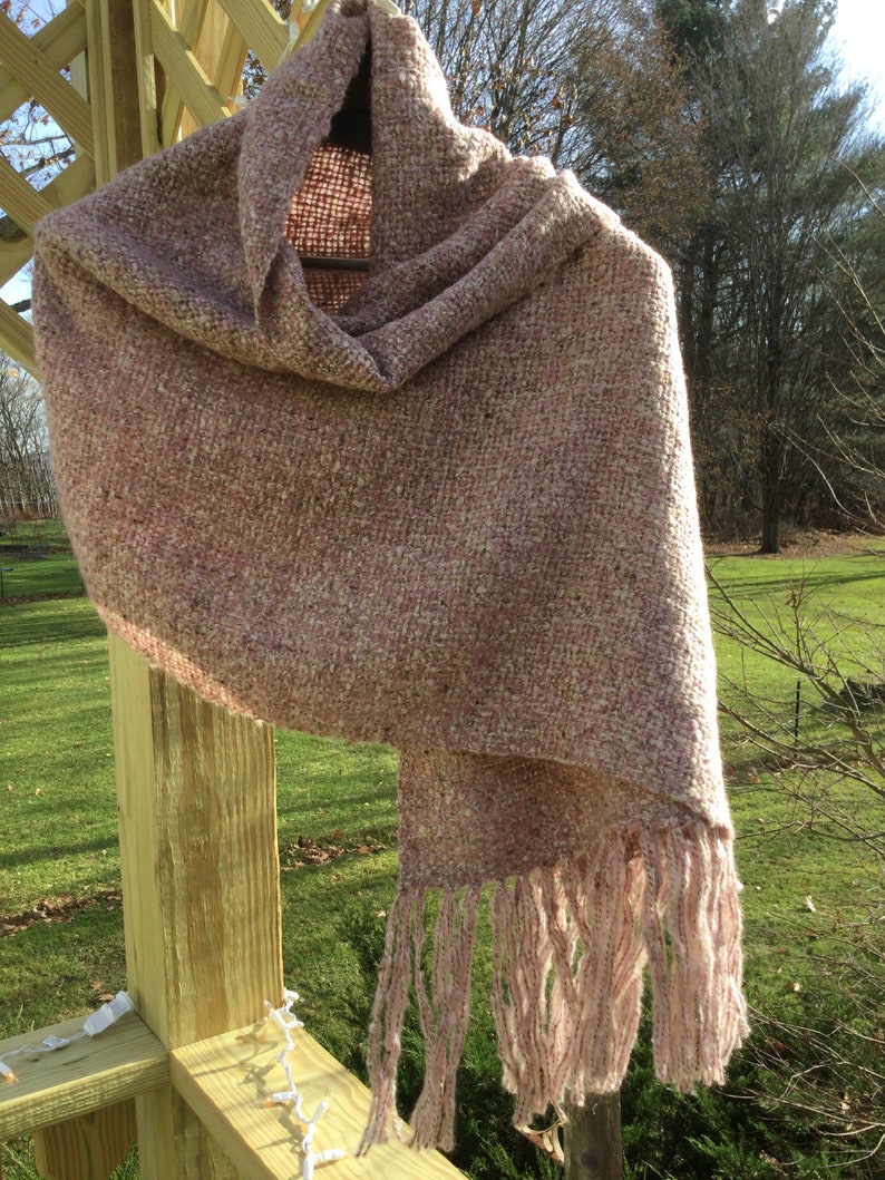 Brushed cotton warm blushpink and brown handwoven shawl petite 3 season one one of a kind image 4