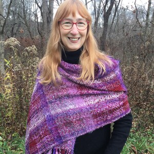 Wine purple lavender handwoven shawl scarf stole plaid womens wrap one  size cranberry jewel tones one of a kind 3 season