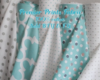 Cotton Twill Fabric by Premier Prints, Canal Blue White Gray, By the Yard Fat Quarter, Aqua White Fabric, Home Décor Fabric