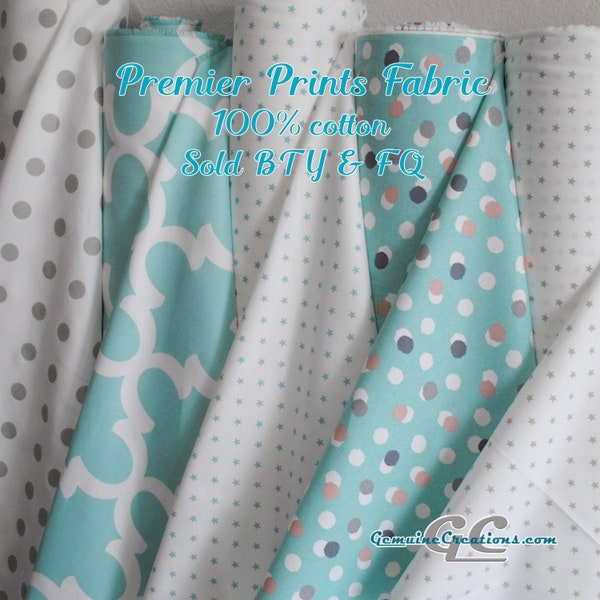 Cotton Twill Fabric by Premier Prints, Canal Blue White Gray, By the Yard Fat Quarter, Aqua White Fabric, Home Décor Fabric