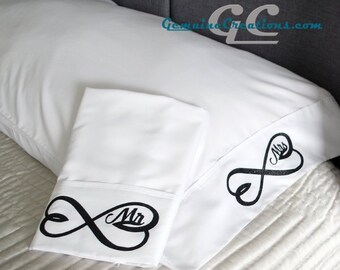 Mr & Mrs Pillowcases Infinite Love Couples Pillow Cases Wedding Gift Anniversary Gift Housewarming Gift Master Bedroom Decor