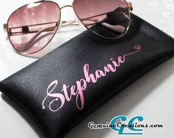 Personalized Sunglasses Case Black Faux Leather with Custom Name Initial or Monogram