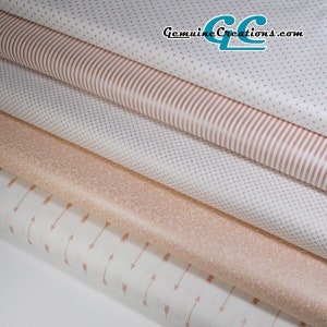 Metallic Rose Gold Fabric By the Yard or Fat Quarter, Rose Gold Polka Dot Fabric, Rose Gold Stripe Fabric, Pink Gold Fabric, Rose Gold White