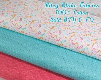 100% Cotton Fabrics by Riley Blake Sold by the Yard or Fat Quarter Hot Pink Teal White Petals Flowers Branches