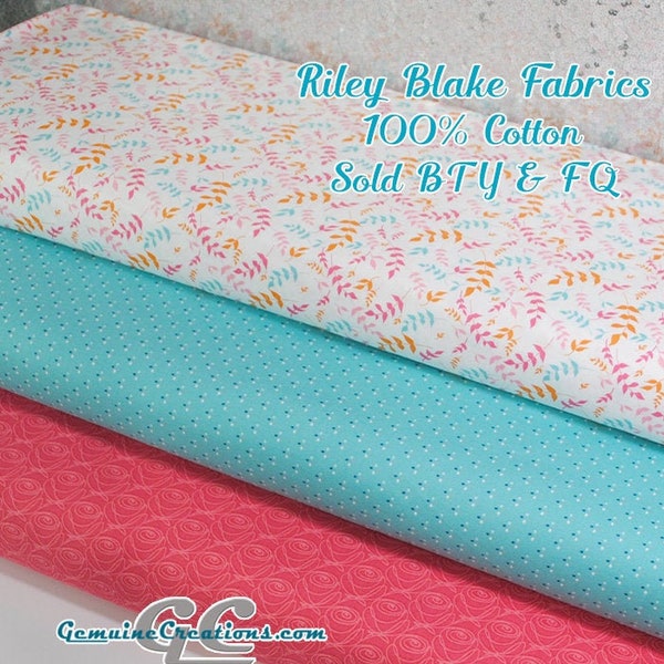 100% Cotton Fabrics by Riley Blake Sold by the Yard or Fat Quarter Hot Pink Teal White Petals Flowers Branches