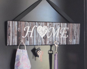 Front Entrance Keys & Mask Holder, Face Mask Plaque, Upholstered Door Greeter, Wall Hanging, Personalized, Family Name
