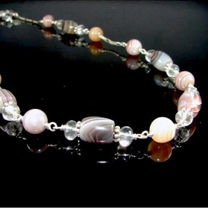 Botswana Agate Beaded Chain Necklace - Natural Brown Gemstone Necklace - Neutral Earthtone Stone Choker
