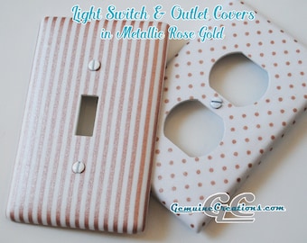 Metallic Rose Gold Light Switch Cover: Pink Gold Decor