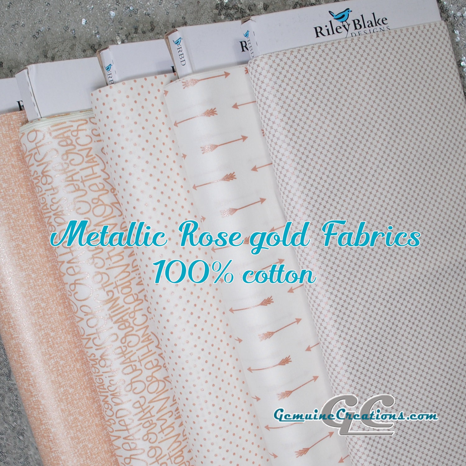Metallic Rose Gold Fabric By the Yard or Fat Quarter, Rose Gold Polka…
