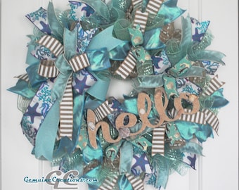 Beach Wreath, Ocean Décor, All Season Front Door Hanger, Sea Door Greeter, Beach Porch Decoration