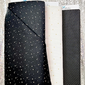 Metallic Gold Fabrics, Riley Blake Cotton Fabric, Gold Cotton Fabric, Gold Polka Dot Fabric, Black Gold Fabric, Pin Stripe fabric