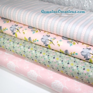 Riley Blake Cotton Fabric: Pink, Green, Grey Floral - By The Yard