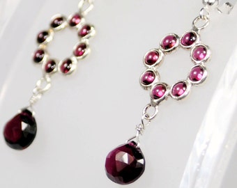 Garnet Sterling Silver Dangle Earrings: January Birthstone