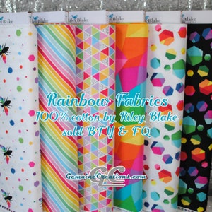 Rainbow Fabrics by Riley Blake, 100% Cotton Fabric, Bee Cotton Fabric, Sold by the Yard or Fat Quarter, Geometric Fabric