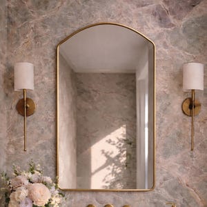 Arched Brass Wall Mirror, Rounded Arch Bathroom Mirror, Handmade Brass Vanity Mirror, Minimalist Cathedral Arch Mirror, Modern Wall Mirror