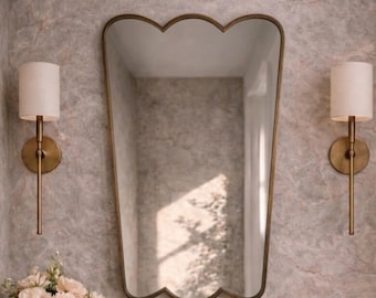 Asymmetrical Butterfly Brass Mirror, Italian Irregular Wavy Wall Mirror, Bathroom Mirror with Antique Brass frame