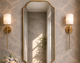 Antique Brass Arch Mirror, Curved Bottom Wall Mirror, Vintage Antique Brass Mirror, Asymmetrical Mirror, Handmade Bathroom Vanity Mirror