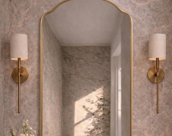 Arch Brass Wall Mirror, Rounded Arched Bathroom Mirror, Handmade Brass Vanity Mirror, Minimalist Cathedral Curved Mirror, Modern Wall Mirror