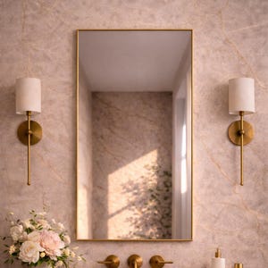 Rectangle Brass Bathroom Mirror, Vanity Handmade Wall Mirror, antique brass Frame