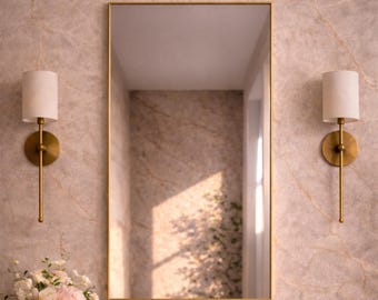 Rectangle Brass Bathroom Mirror, Vanity Handmade Wall Mirror, antique brass Frame
