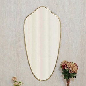 Antique Brass Mirror Irregular Vintage Wall Mirror Wavy Handmade Decor Italian Shield Shape Elegant Home Decor