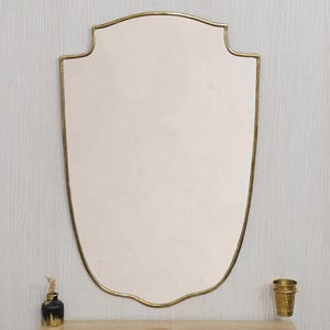 アンティーク真鍮ミラー、イタリアンシールドミラー、壁掛けバスルームミラー