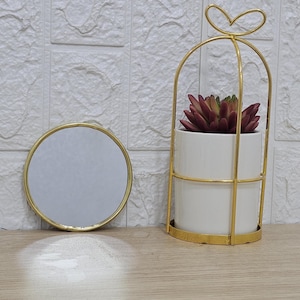 Small Round brass mirror, Round mirror gift for girl vanity decor